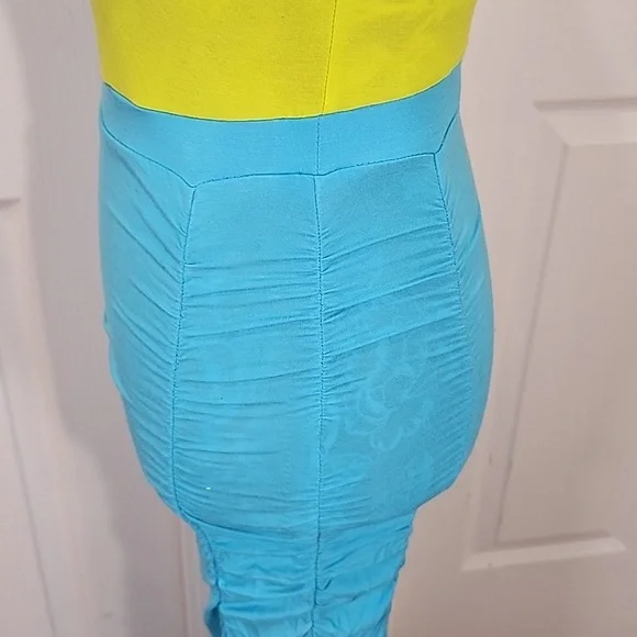 Bebe Neon Green And Teal Ruched Maxi Dress S - Picture 3 of 10